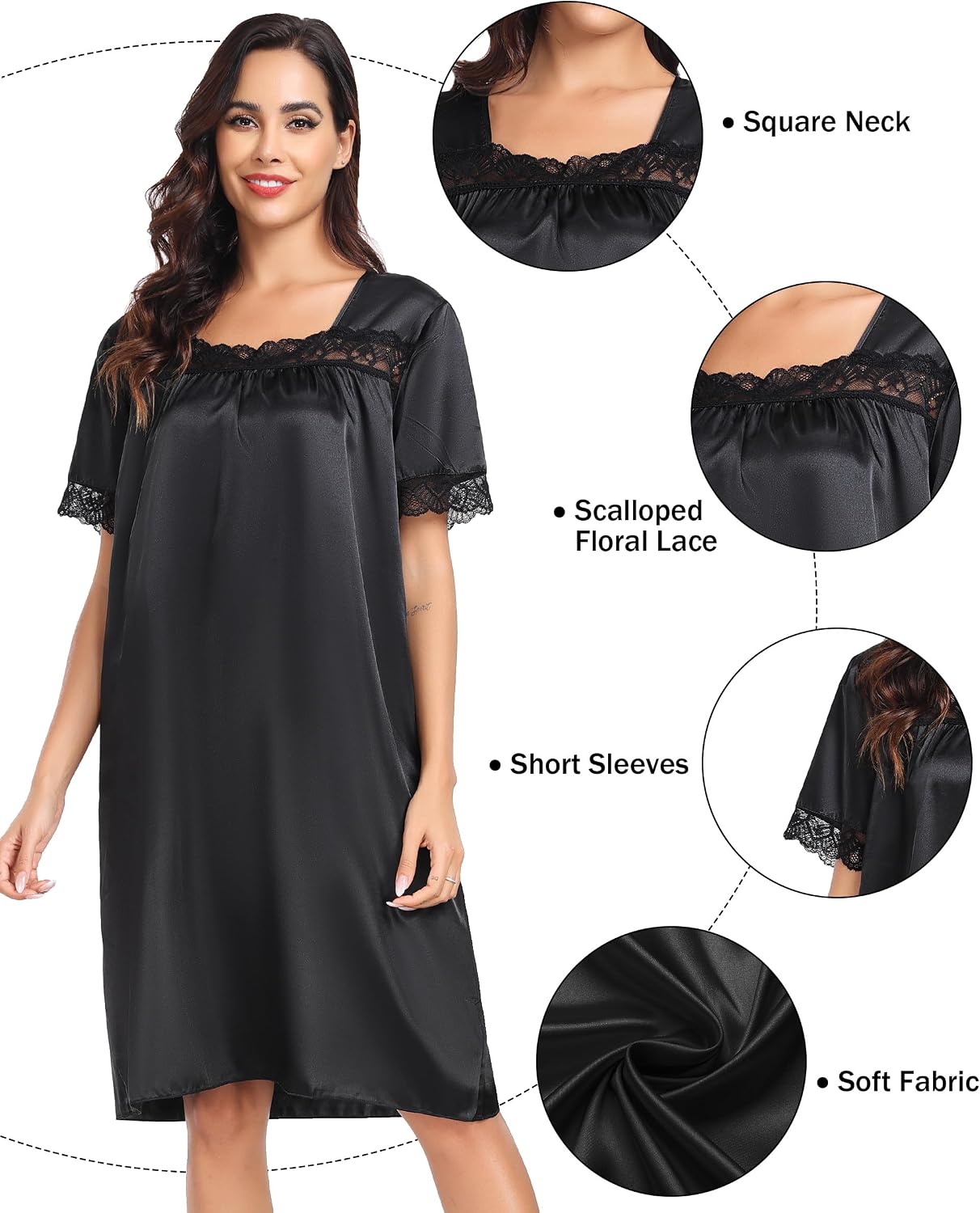 Thumbnail 2 de Lovasy Satin Nightdress for Women UK – Lace Trim, Silky Nightwear