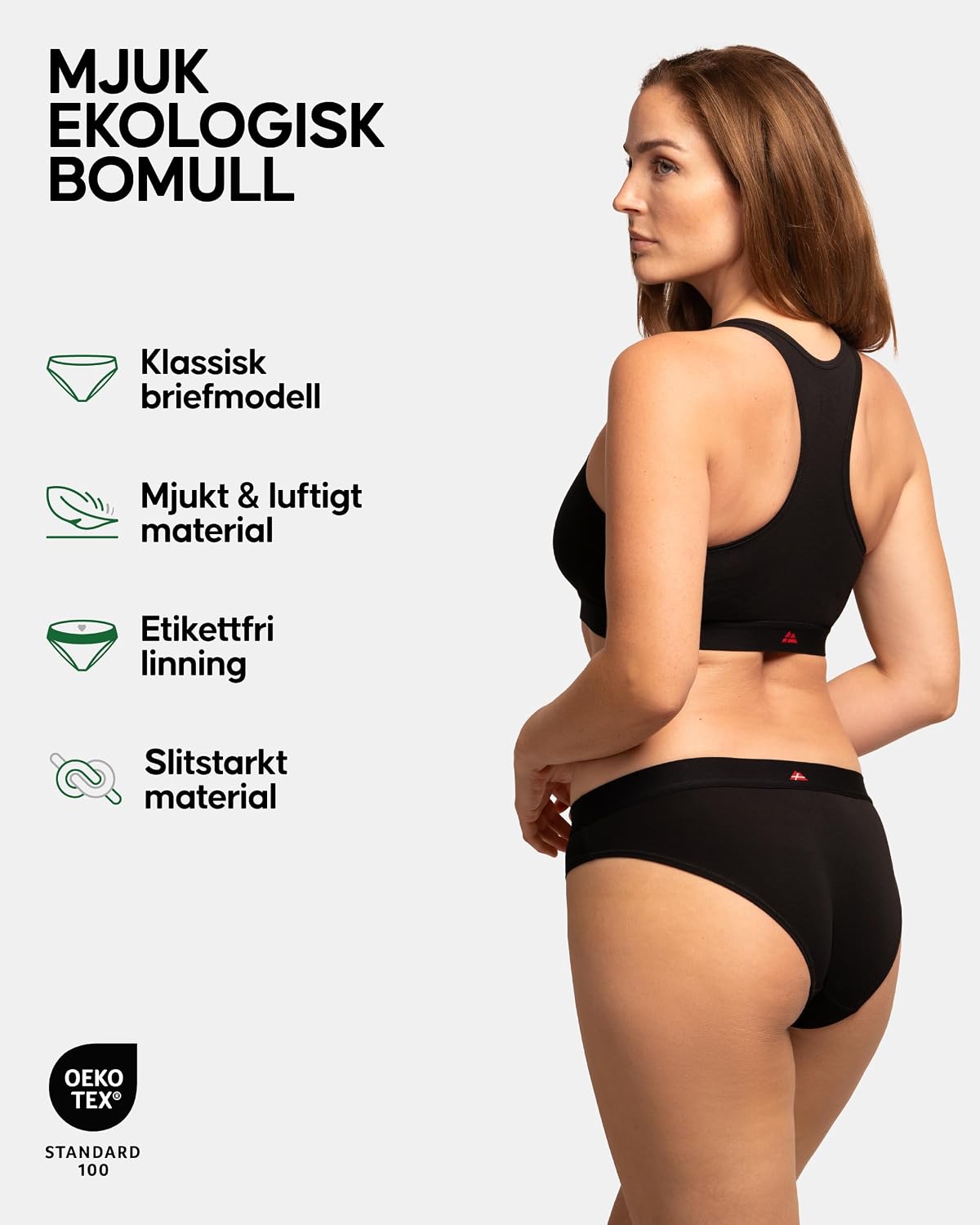 Detalle de DANISH ENDURANCE 6-pack damtrosor i ekologisk bomull, OEKO-TEX-certifierat material