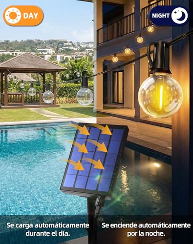 Detalle 2 de ROVLAK Guirnaldas Luces Exterior Solar 15M 25+3 LED G40 – iluminación versátil para jardín y eventos