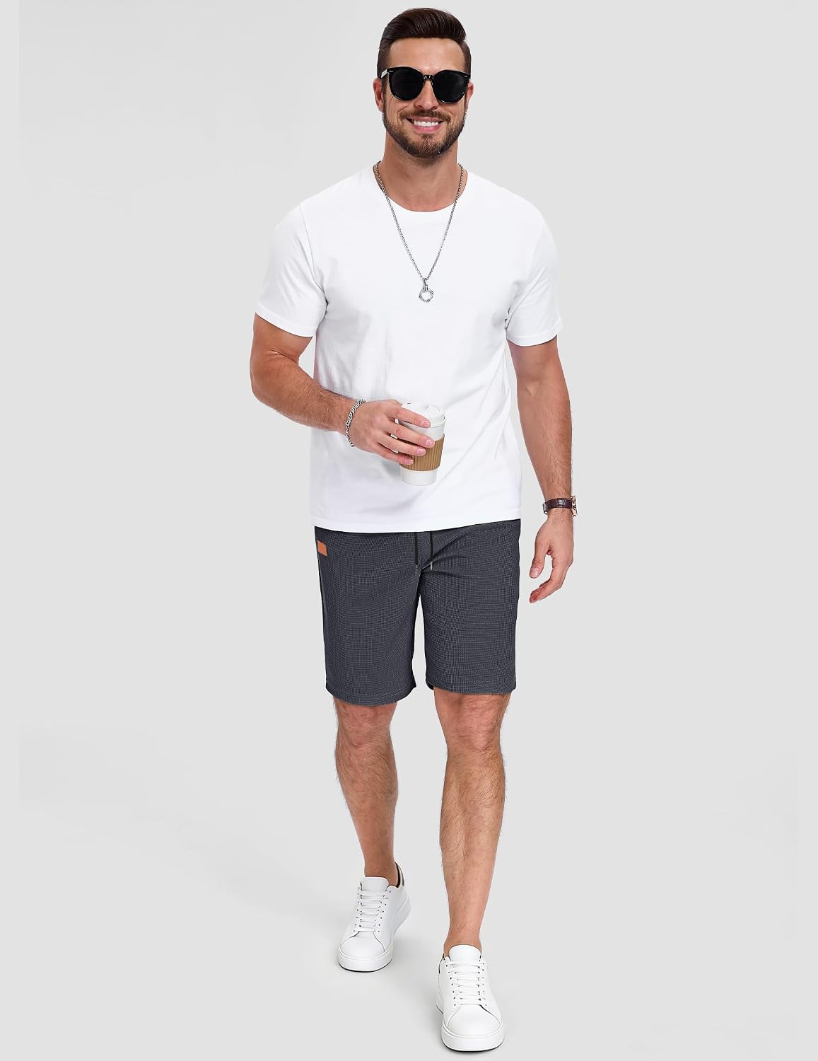 Detalle de TARAINYA Pantaloncini Waffle Uomo Cotone Estivi Corti con Coulisse – Comfort e Stile per Spiaggia e Tempo Libero