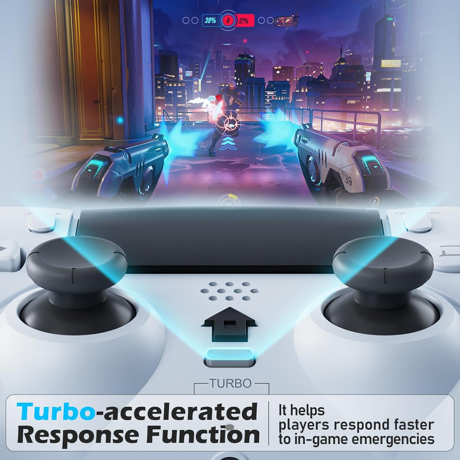 Thumbnail 2 de CHEREEKI Wireless PS4 Controller compatible with PS4 Pro / Slim / and PS-4 – with vibration, turbo and 3.5mm audio jack (White)