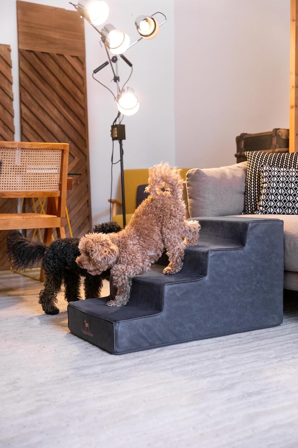 Thumbnail 1 de Noah & Paw Dog Stairs Leather Collection – 17" Extra Wide Bed Ramp, Durable 4-Step Foam Dog Stairs