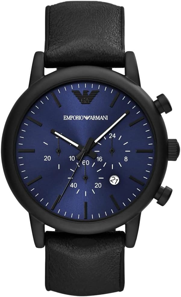 Detalle de Emporio Armani orologio da uomo con cronografo, cassa 46 mm e cinturino in acciaio, pelle o silicone