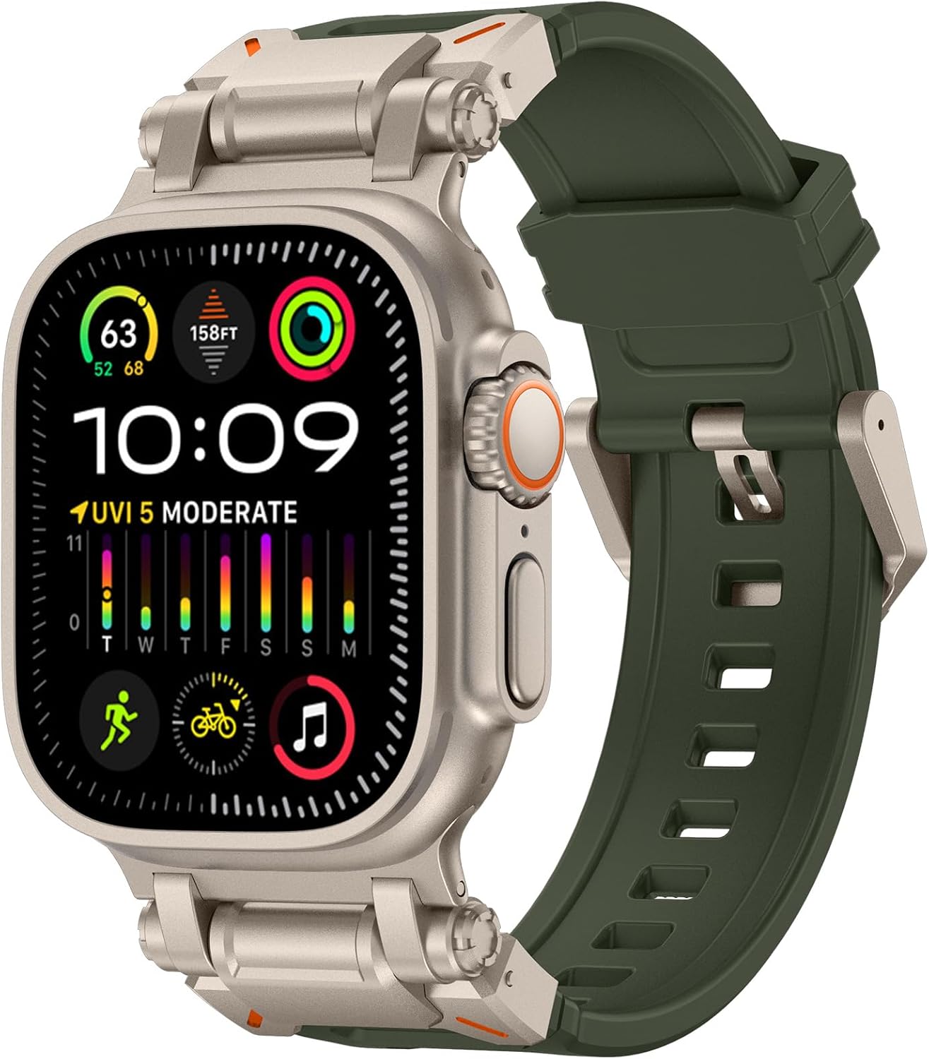 Thumbnail 1 de Fullife Silicone Sport Strap with Stainless Steel Connector for Apple Watch (42–49mm) – Green/Titanium Connector