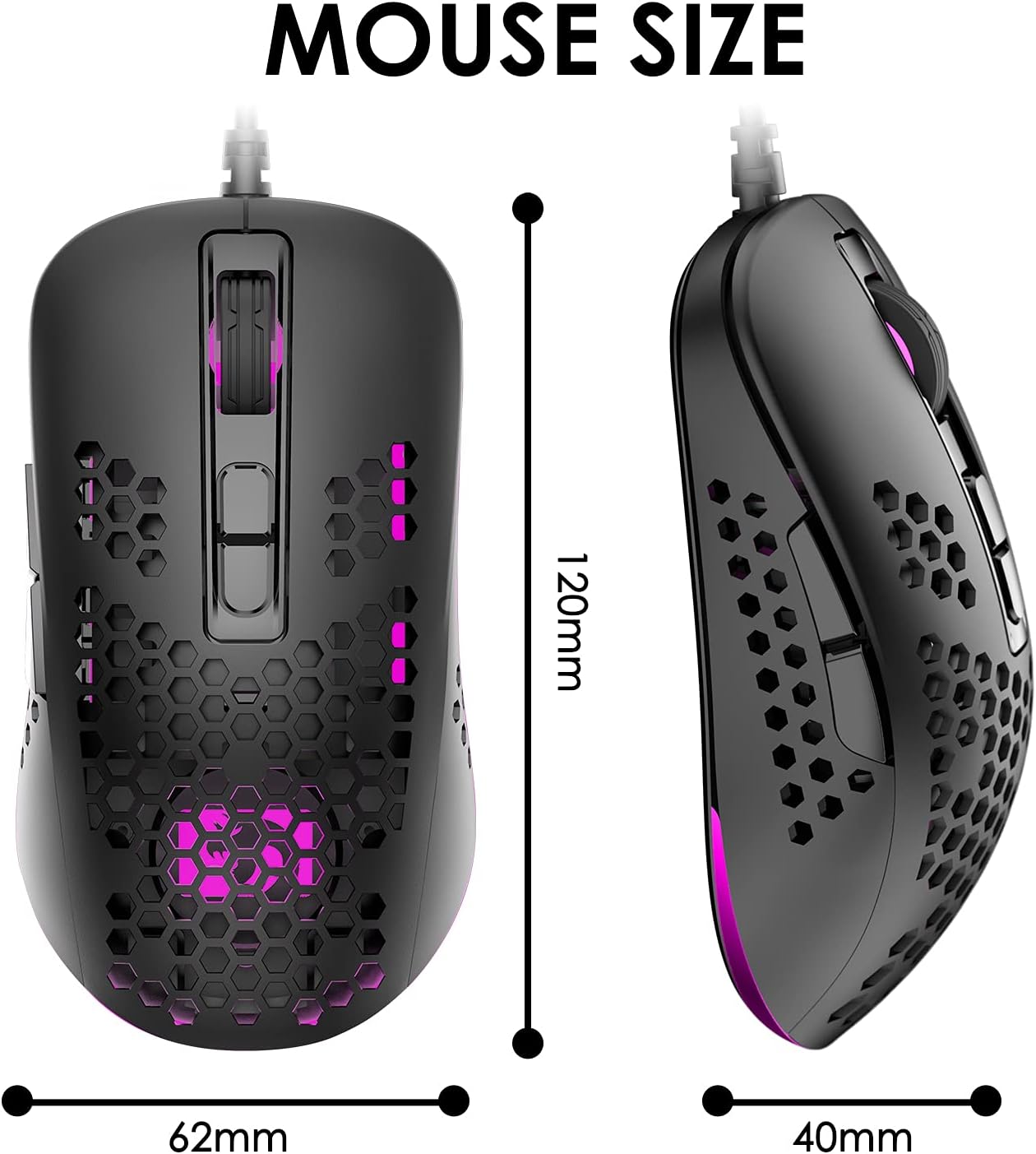 Thumbnail 6 de KUIYN 383 Ultralight Wired Gaming Mouse – Lightweight Honeycomb Shell, 4 DPI Levels, 7 Buttons