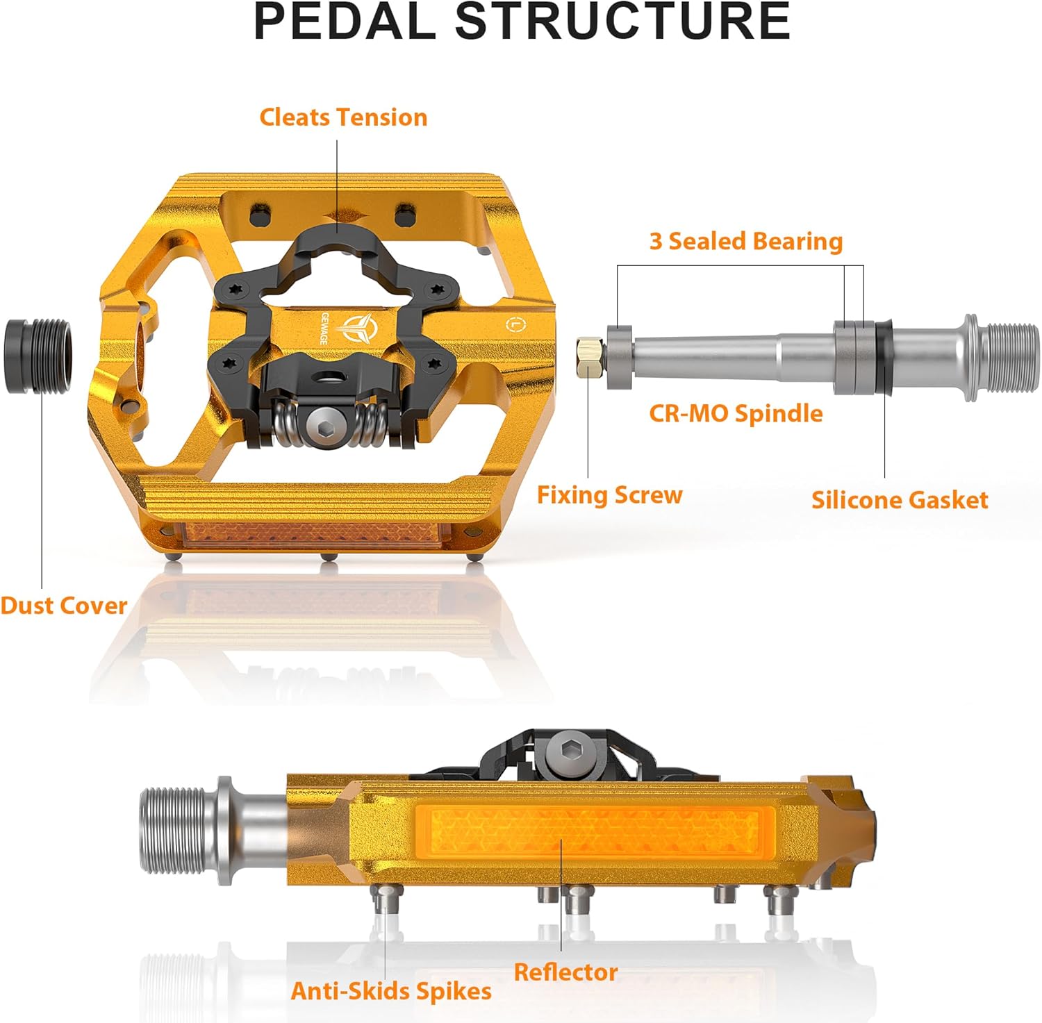 Thumbnail 1 de GEWAGE : pédales de VTT plateforme 9/16" avec réflecteur et système à clic compatible SPD