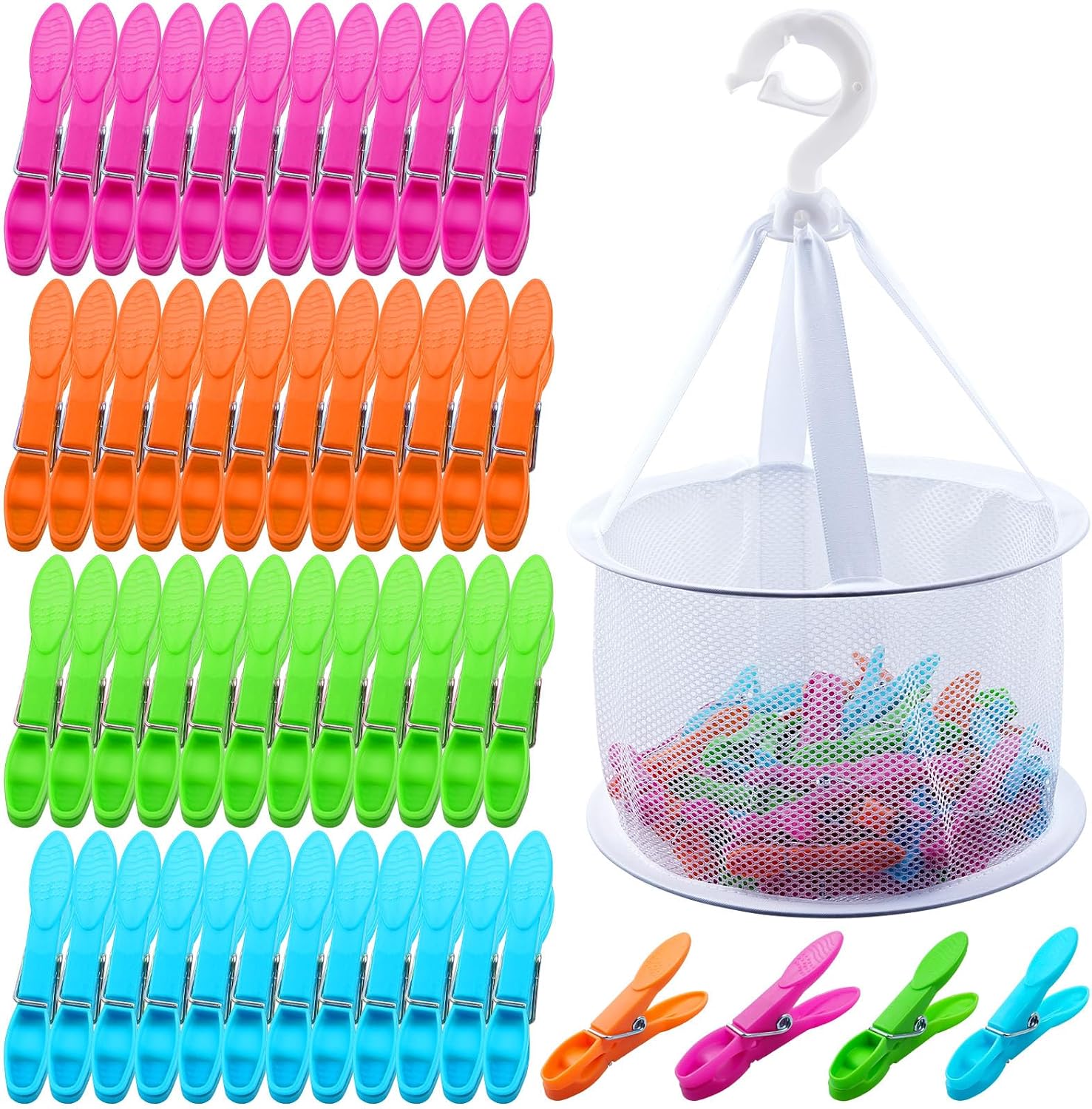 Detalle de 60 Pack Clothes Pegs with Bag – Extra Strong, Windproof, Non-Slip Laundry Clips in 4 Colours