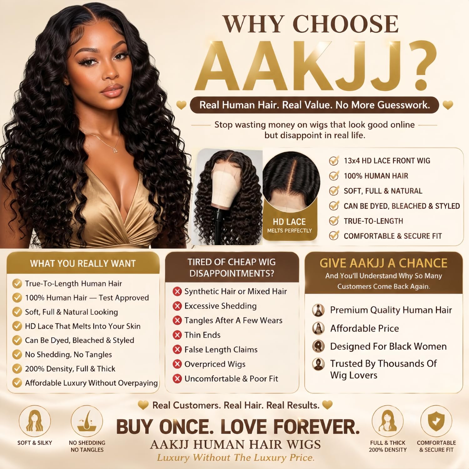 Detalle 2 de AAKJJ Deep Wave 13x4 HD Lace Front Wig (200% Density) — Glueless, Pre-Plucked, 26 Inch