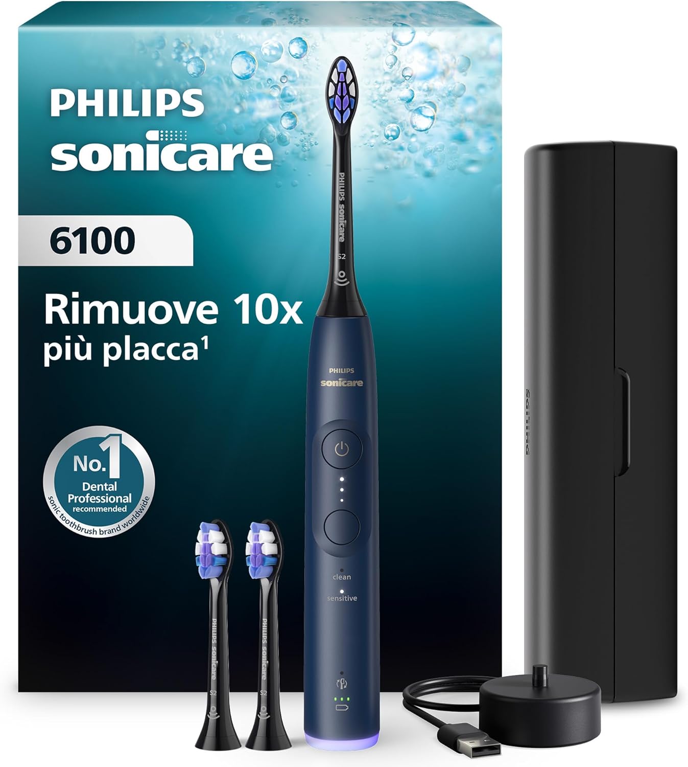 Detalle de Spazzolino elettrico Philips Sonicare Serie 6100 HX7403/07: Next Generation, 6 impostazioni, sensore di pressione e viaggio
