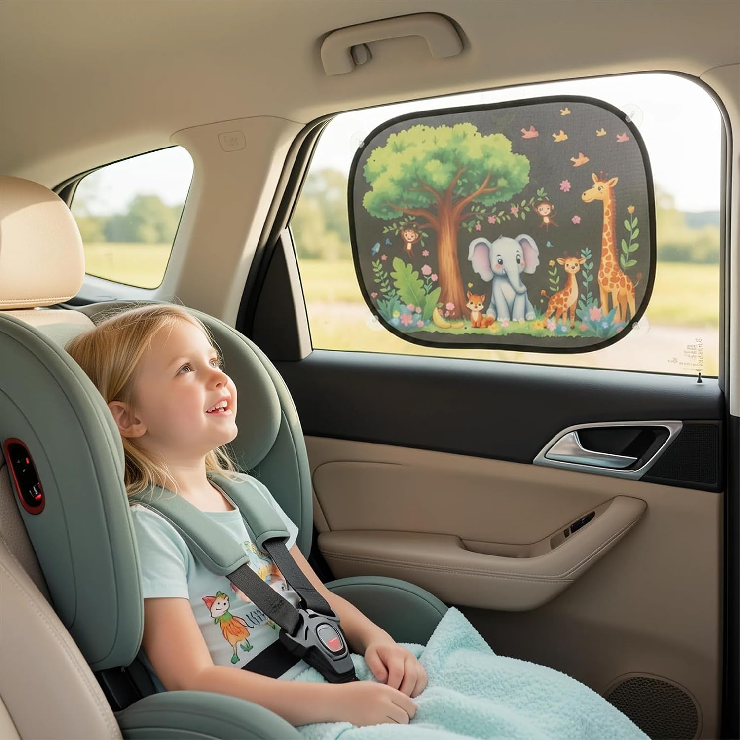 Thumbnail 4 de SINAYREK Pare-Soleil Voiture Bébé – Lot de 2 avec motifs animaux, 44 x 36 cm, ventouses incluses