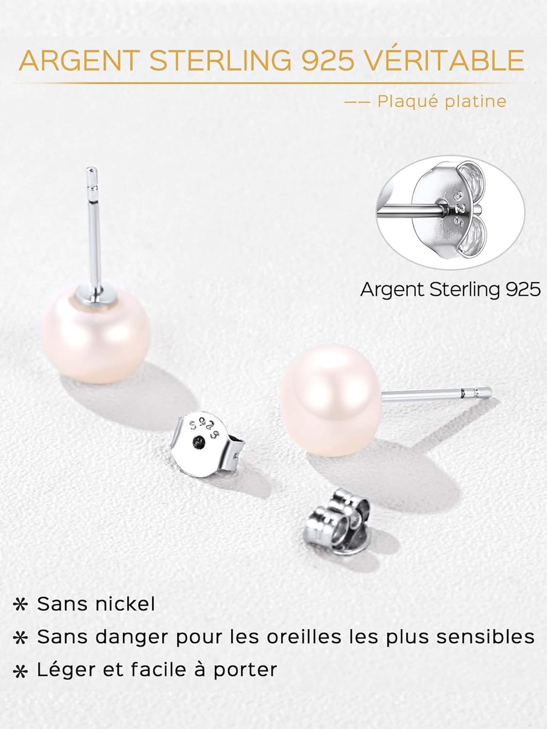 Thumbnail 3 de ChicSilver Boucles d'oreilles Pearl de Culture d'Eau Douce Argent 925 – Mini perles hypoallergéniques 4/6/8/10 mm