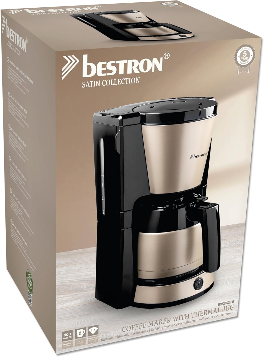 Thumbnail 3 de Bestron Filter-Kaffeemaschine ACM1000SAT für 8 Tassen mit Thermokanne (1.000 ml) – Hellbeige