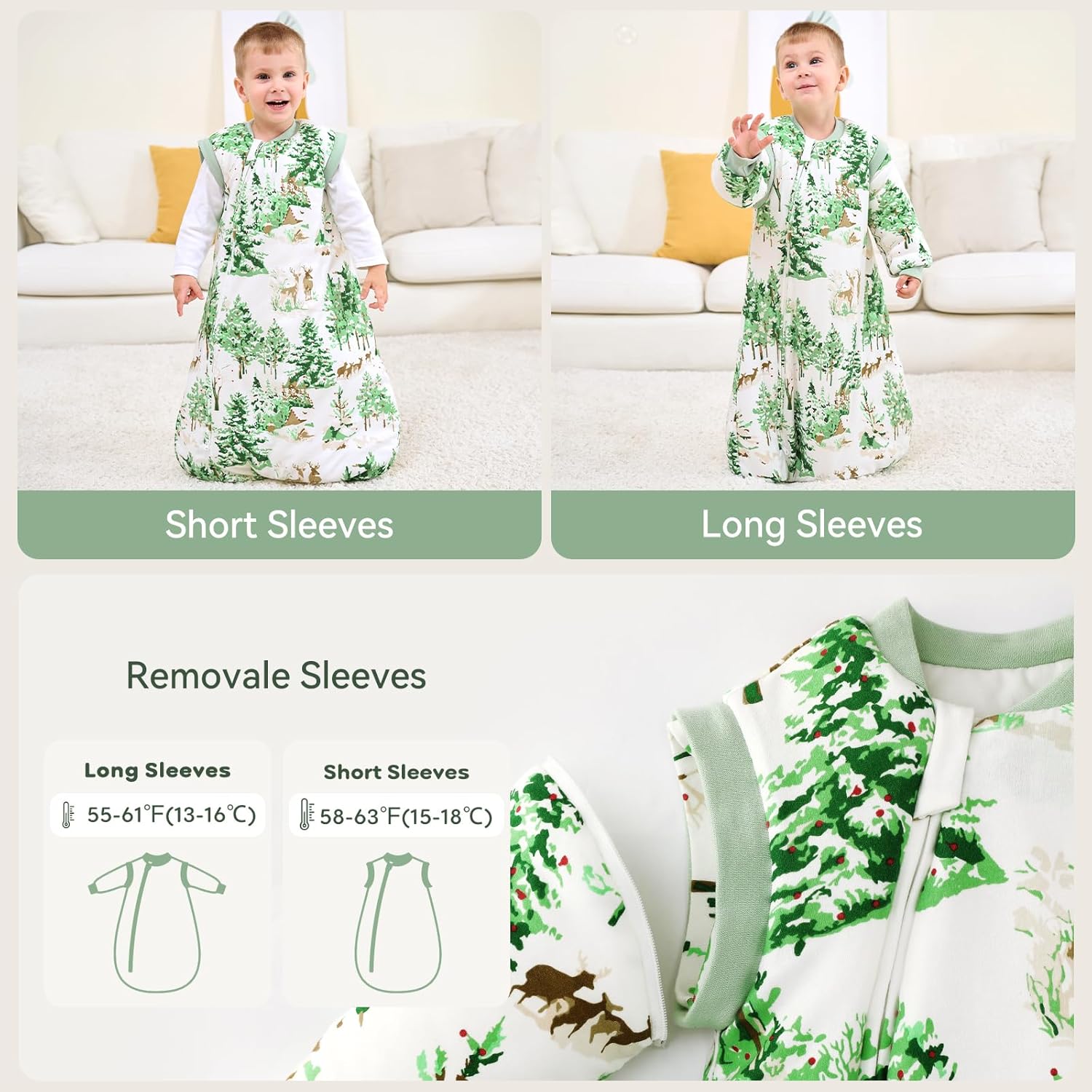 Thumbnail 4 de Unnivoll Winter-Schlafsack Baby 3,5 Tog (18–36 Monate) mit abnehmbaren Ärmeln, Baumwolle