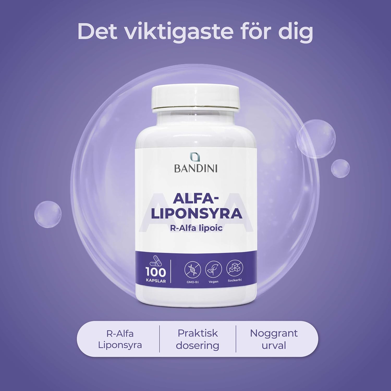 Detalle de BANDINI ALA alfaliponsyra 200 mg, 100 veganska kapslar