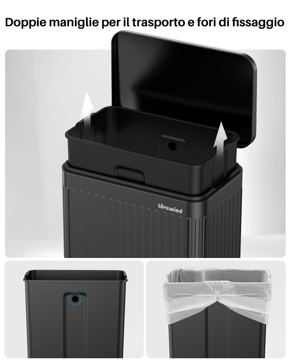 Thumbnail 5 de lovewind Bidone Spazzatura 60L Cucina Acciaio Inox Nero 🗑