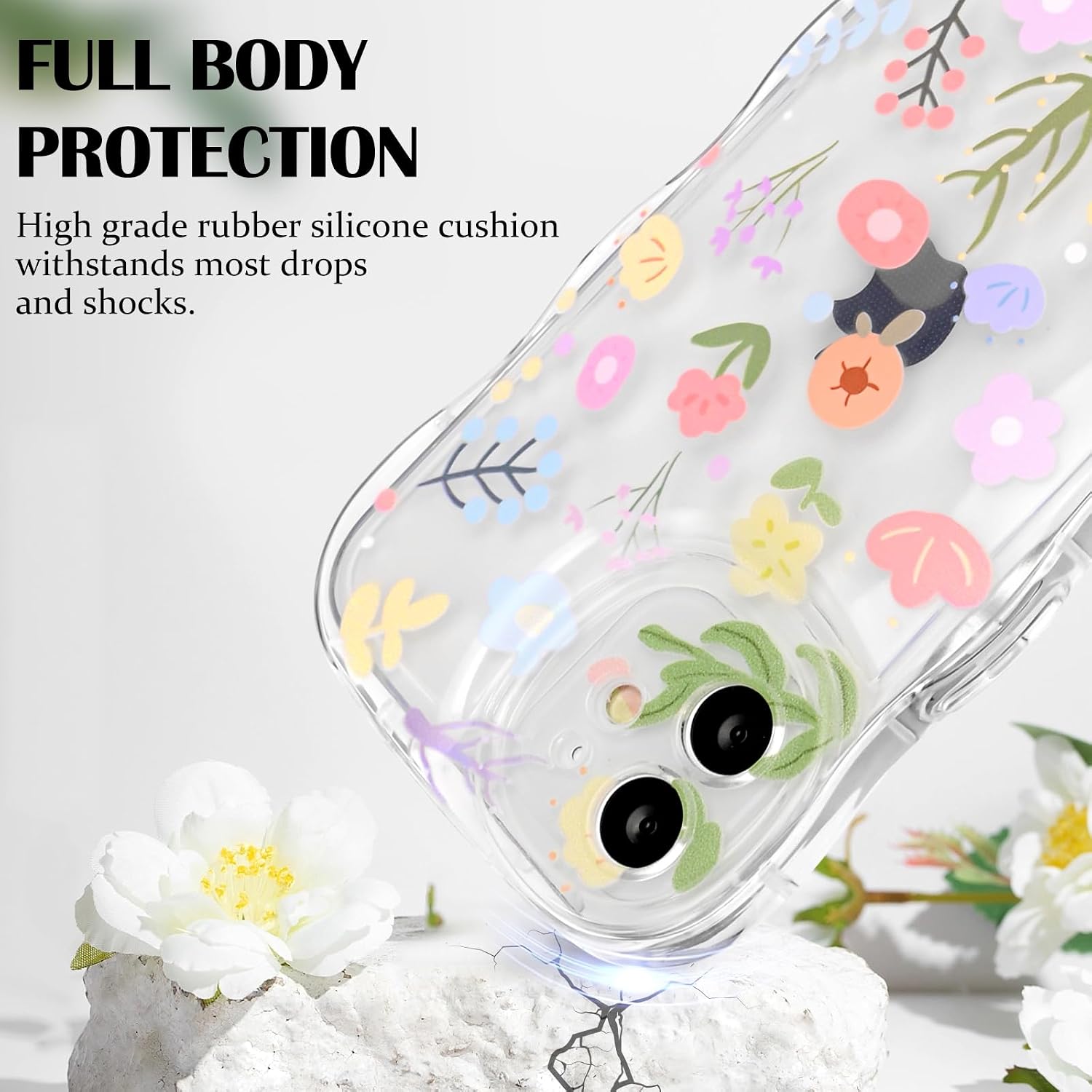 Detalle de Newseego Clear iPhone 12 Case for Girls & Women with Floral Design