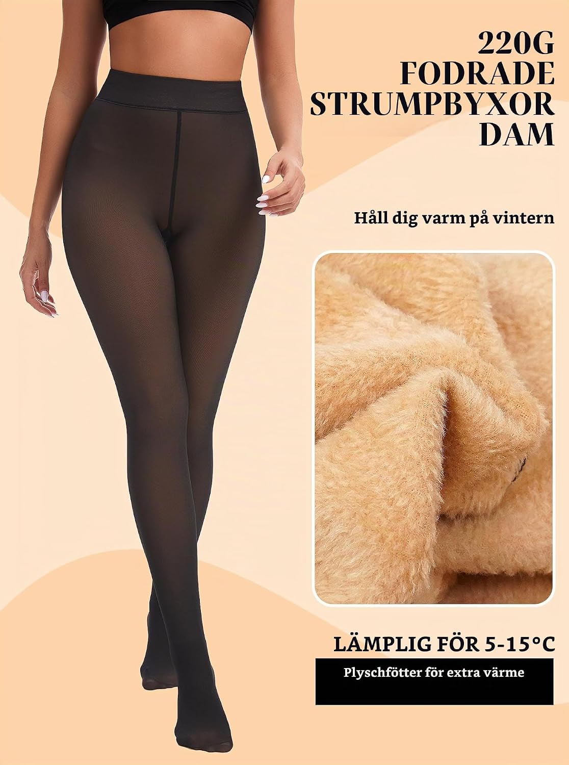 Detalle de ZFSOCK termiska strumpbyxor för kvinnor, fleecefodrade med hög midja, M–XL