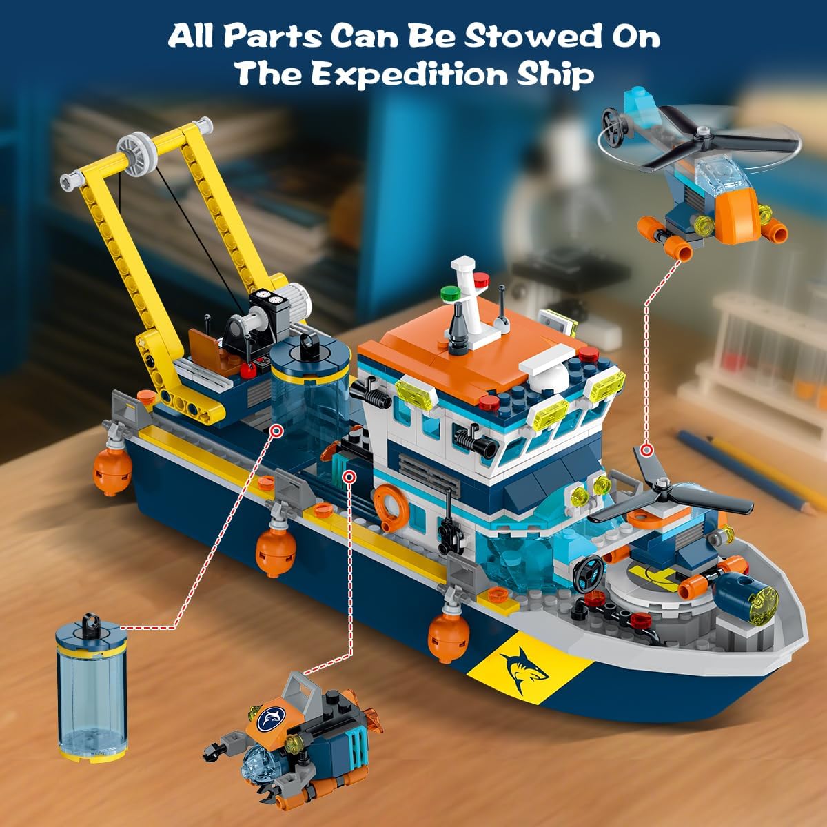 Thumbnail 6 de HiWEEGO City Floatable Boat Building Set with LED Light — Ocean Arctic Explorer Ship Kit (542 pcs)