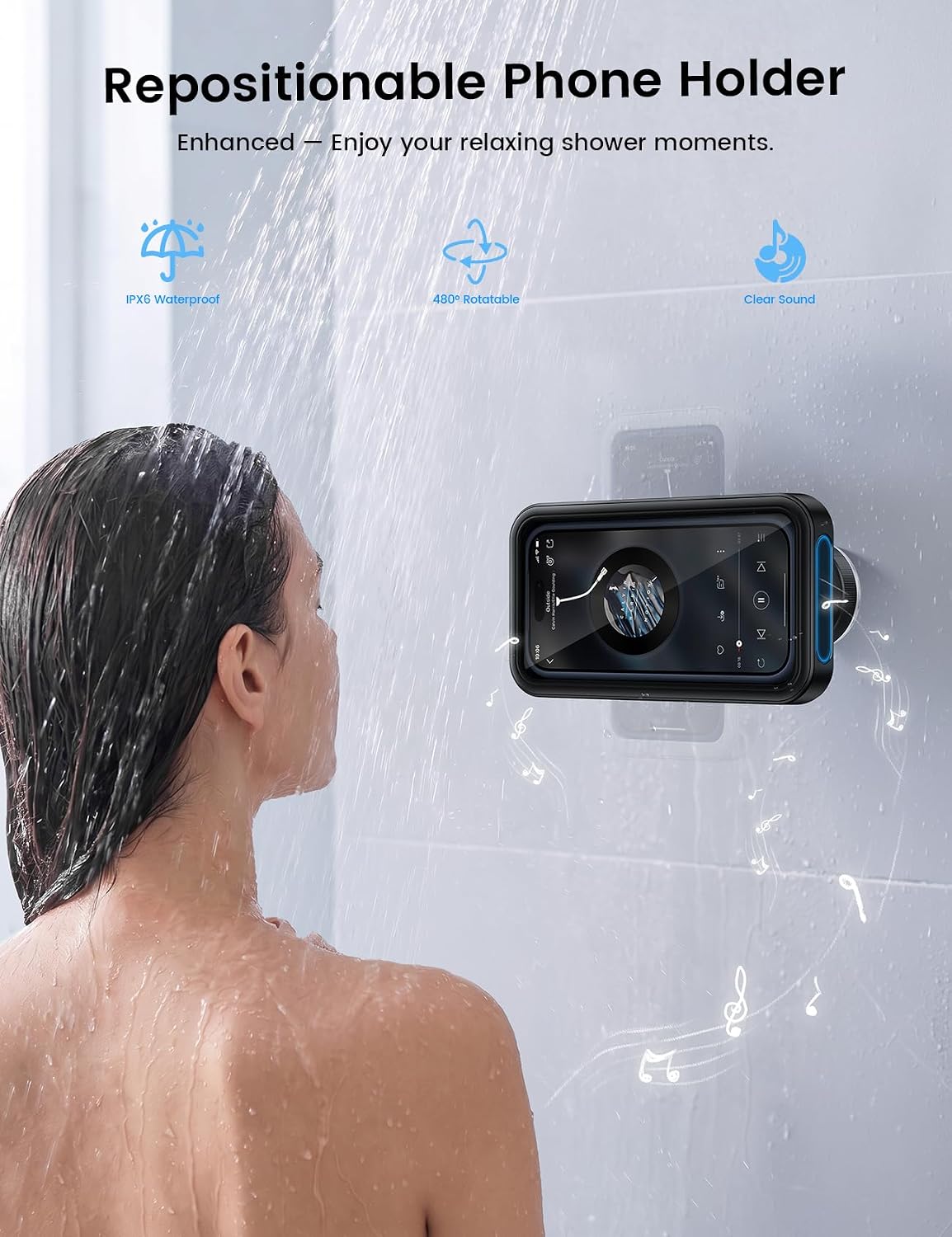 Detalle de Lamicall Vacuum Suction Shower Phone Holder, Adjustable Waterproof Wall Mount