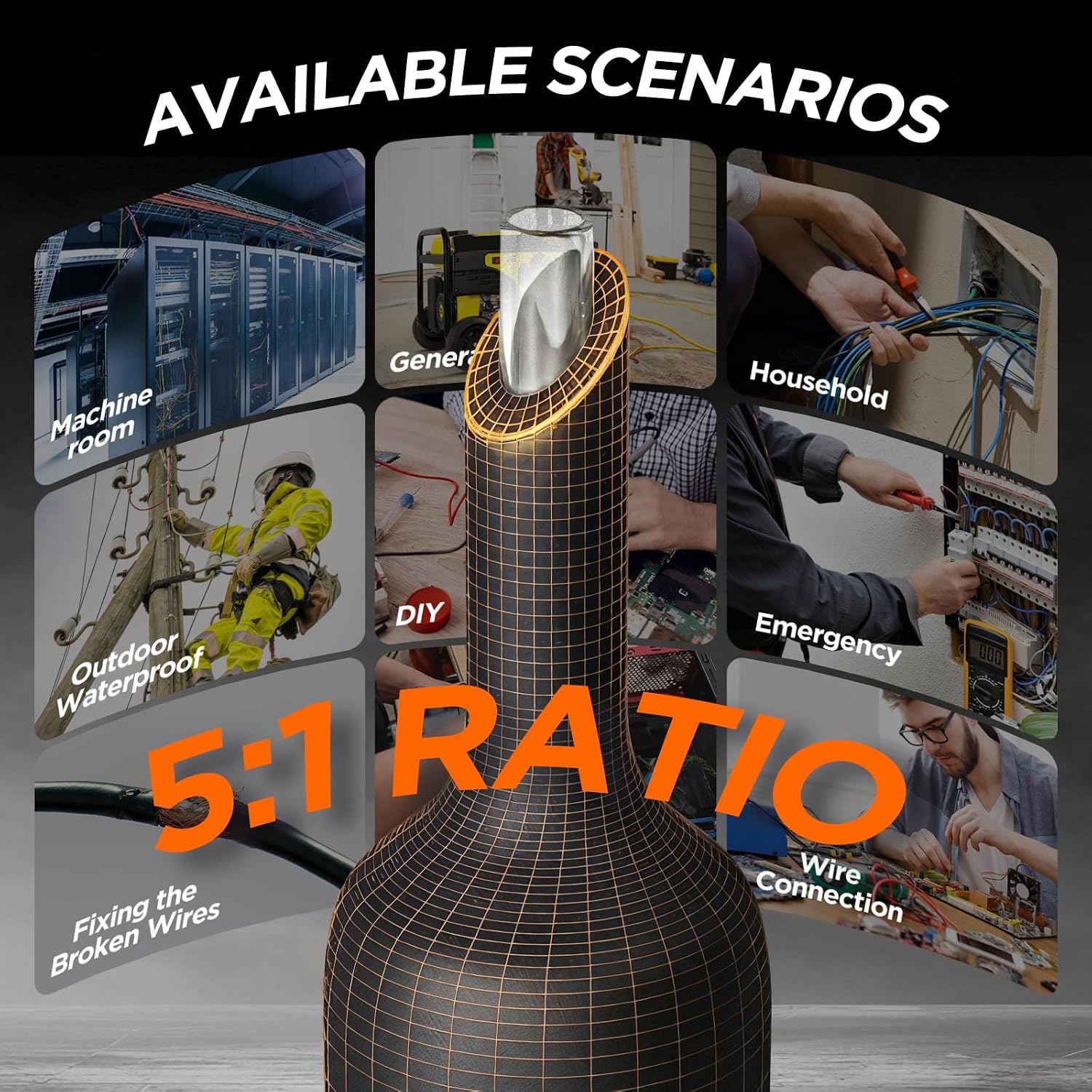 Thumbnail 6 de HUAKAYO 5:1 krympslang på rulle, 7 storlekar med invändigt lim