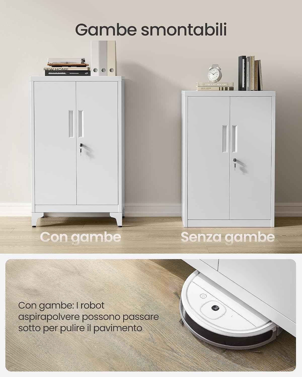 Detalle de SONGMICS Armadietto in Metallo OMC012G01: Armadio a 2 Ante, 40x60x90 cm, Serratura, Grigio Opaco