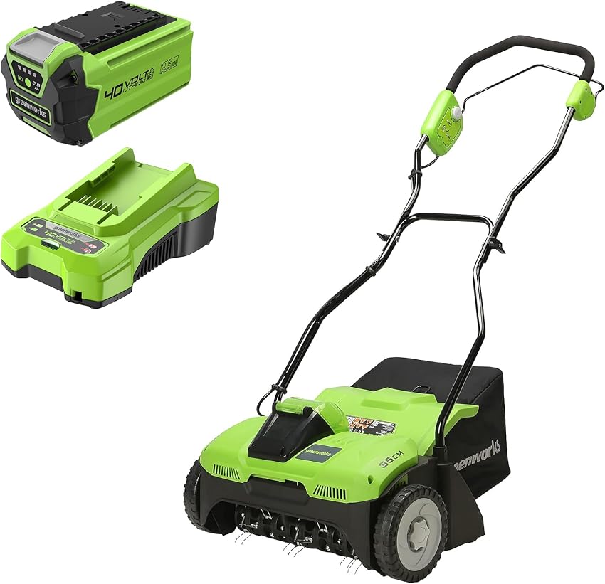 Detalle de Greenworks GD40SC38II cortacésped escarificador 38 cm, 45 L