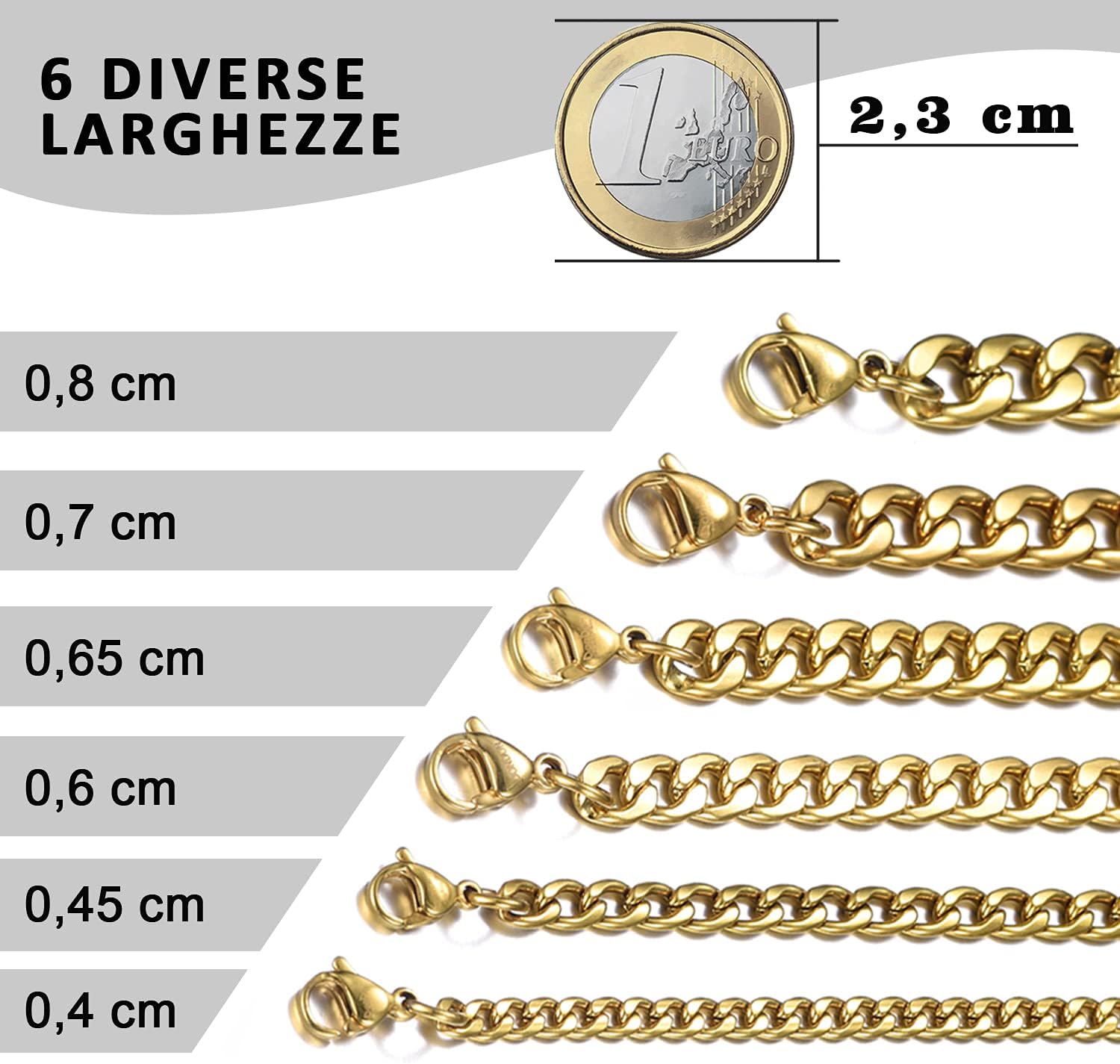 Detalle 2 de DonDon Collana Uomo Acciaio Inox 316L oro 50 cm