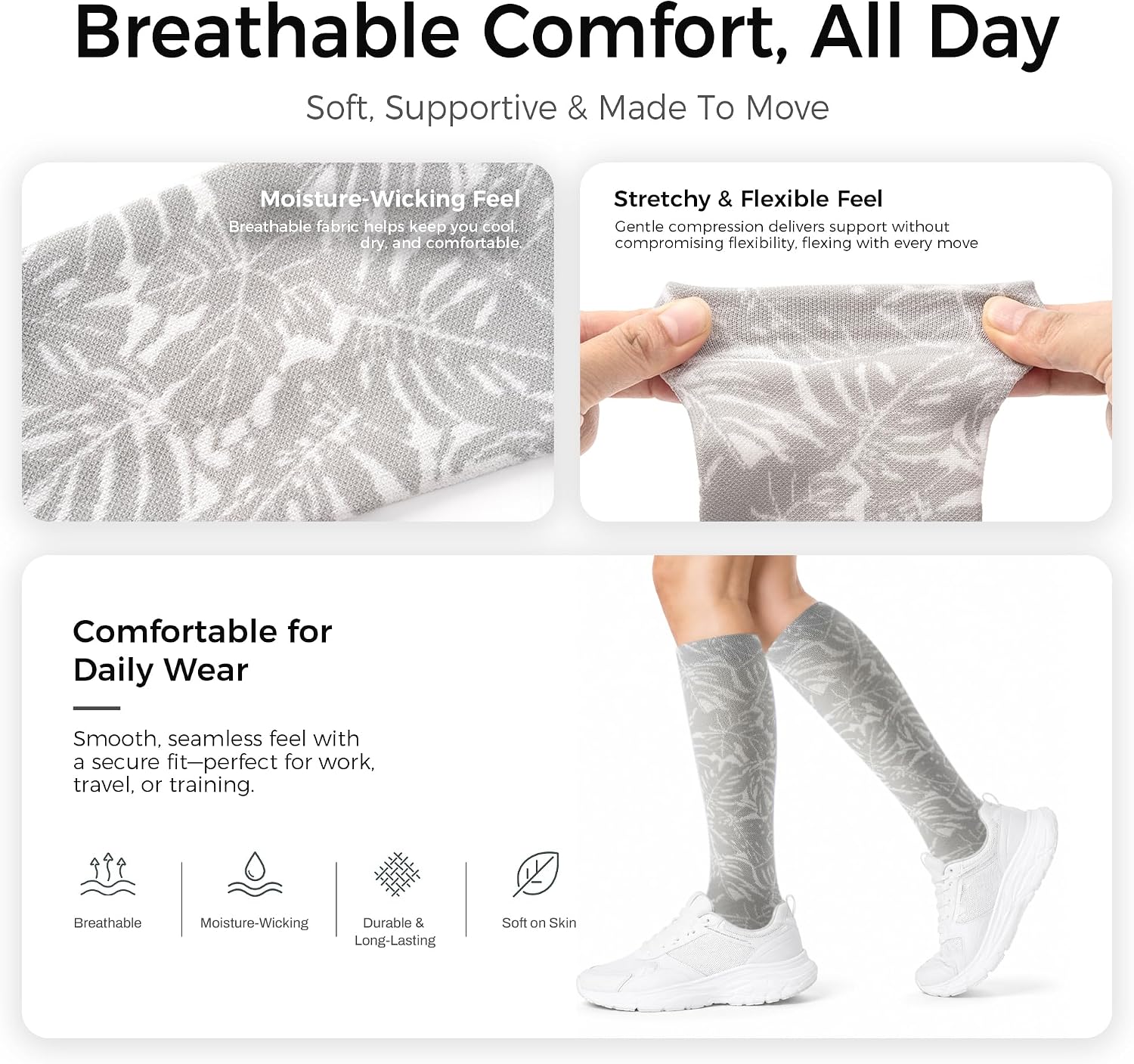 Detalle 1 de easetoe Compression Socks, 15–20 mmHg Graduated Support, 3 Pairs
