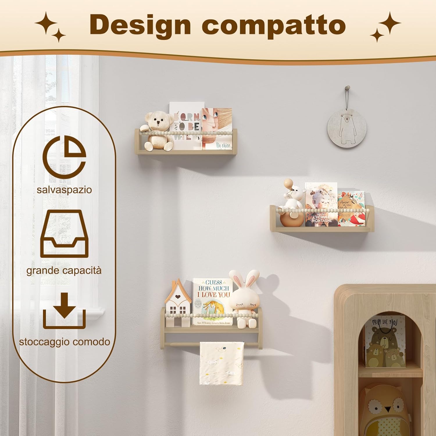 Thumbnail 5 de WOLTU librerie per bambini da parete in legno massello: set di 3 mensole 40 cm