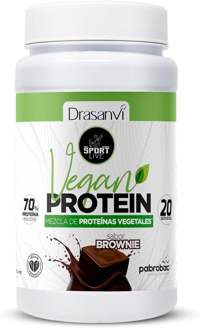 Detalle de Proteína Vegana Sabor Brownie Sport Live Drasanvi 🍫