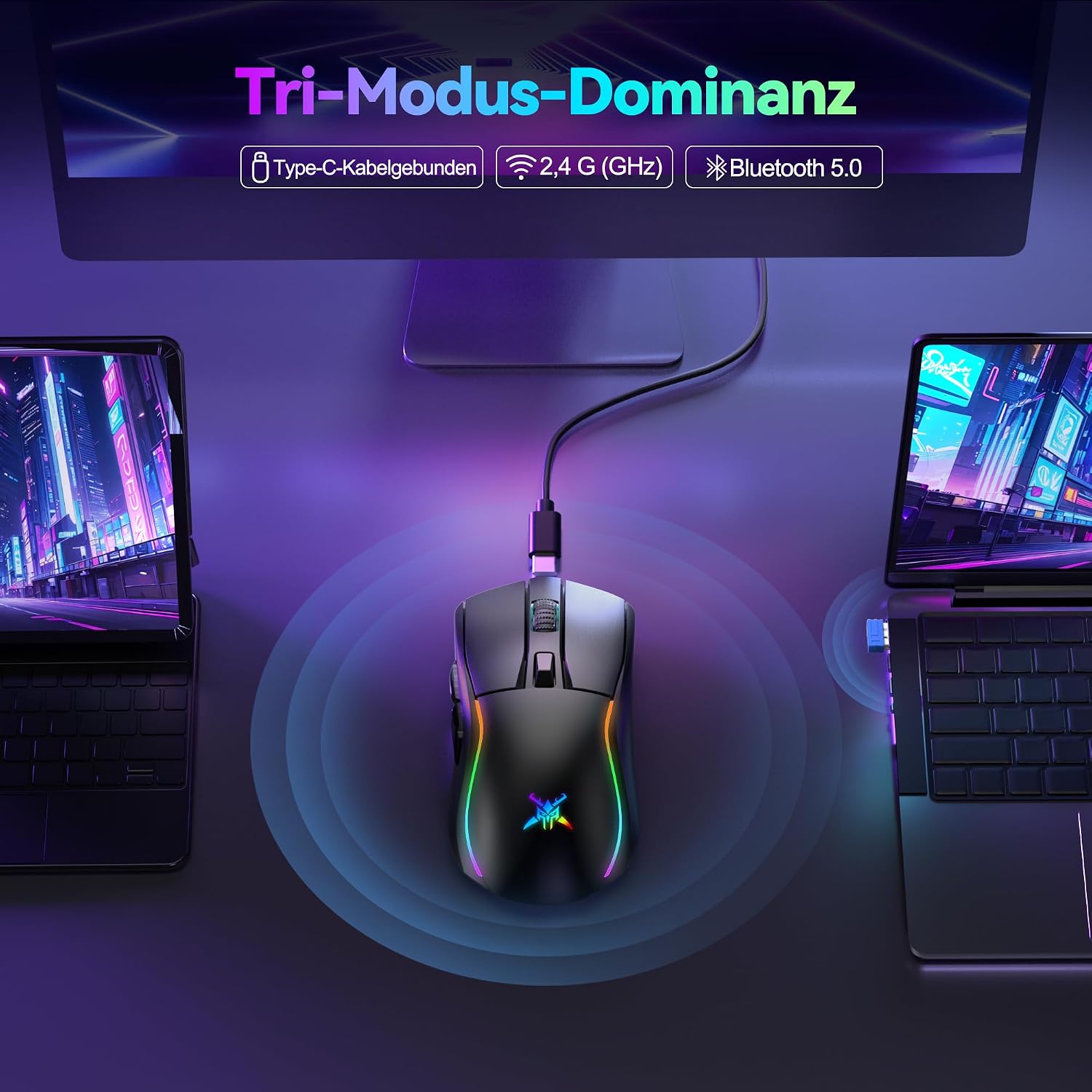Detalle de TECKNET Gaming Maus Kabellos 24000 DPI
