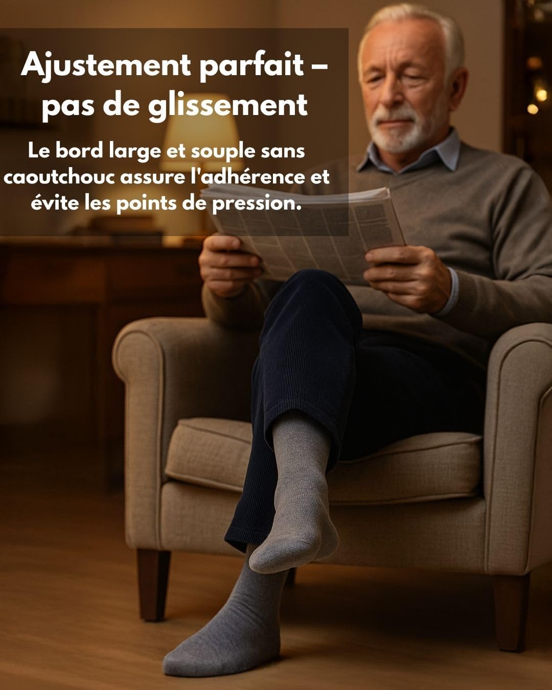 Detalle 2 de Lot de 6 paires de chaussettes diabétiques unisexes en coton (97%) sans couture et sans élastique