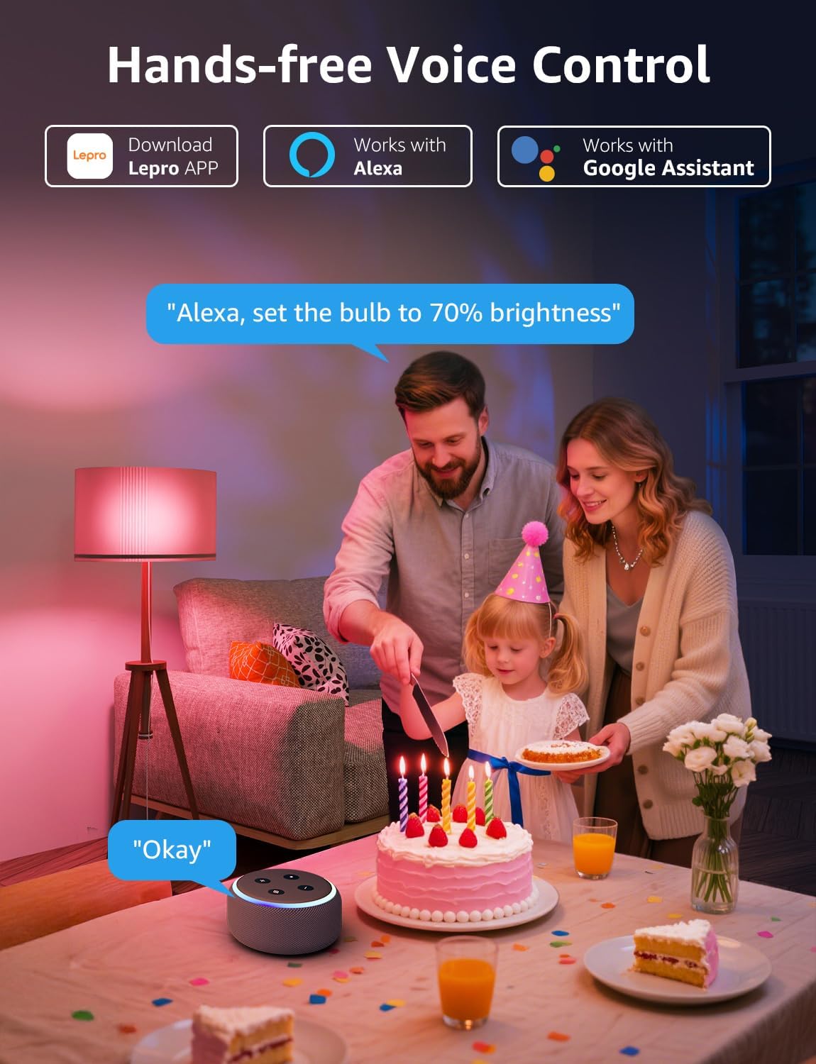 Detalle 2 de Lepro B22 AI Smart Bulb (B22) 12W, 1521LM, 16 million colours — schedule, timer & voice control
