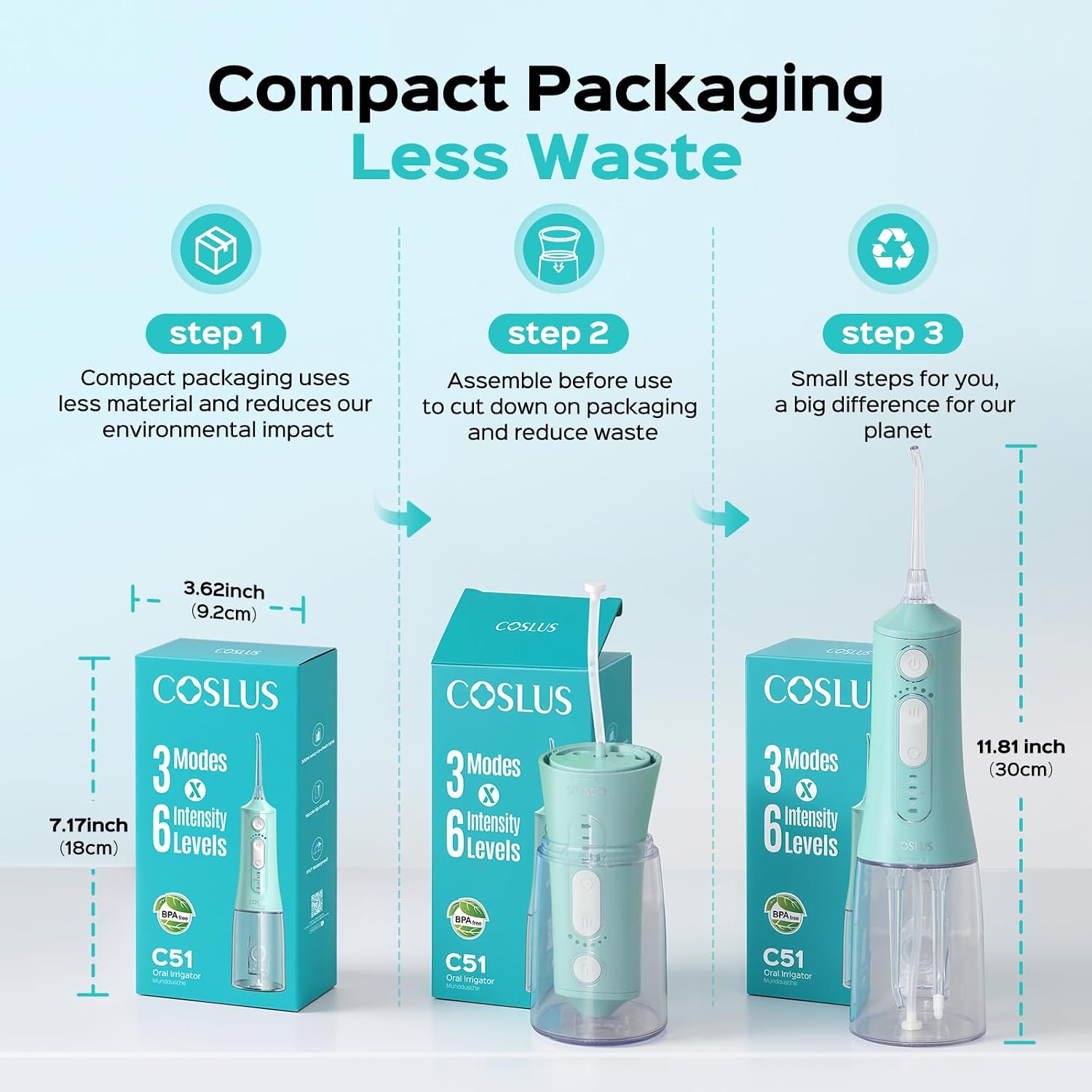 Thumbnail 4 de COSLUS C51 Portable Water Flosser: 3 Modes, 6 Settings, Jet Mode, 300ML Tank, Built-In Nozzle Storage – Travel-Friendly Orthodontic Care