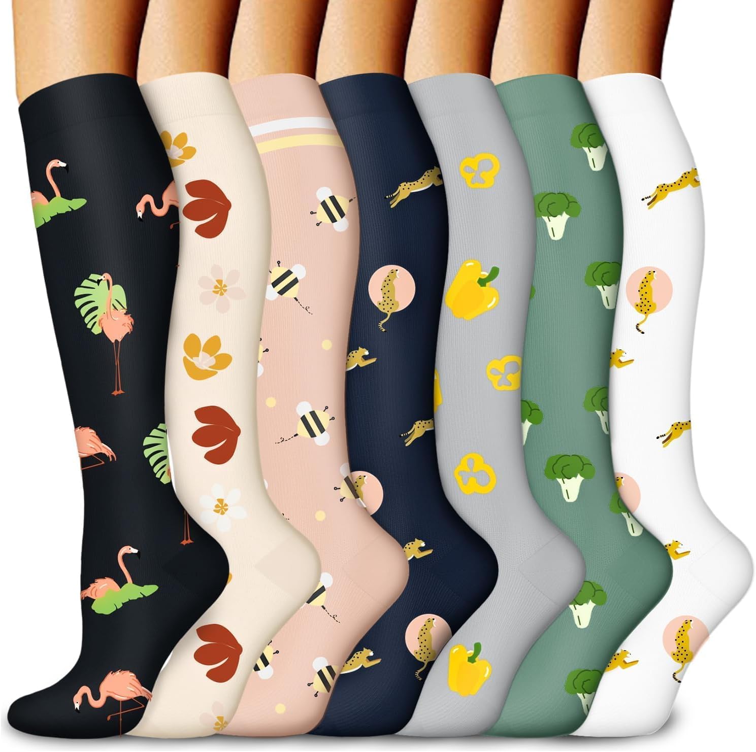 Detalle de ACTINPUT Kompressionsstrümpfe – 7 Paar Kniestrümpfe, unisex, Unterstützung für Sport, Reise und Alltag