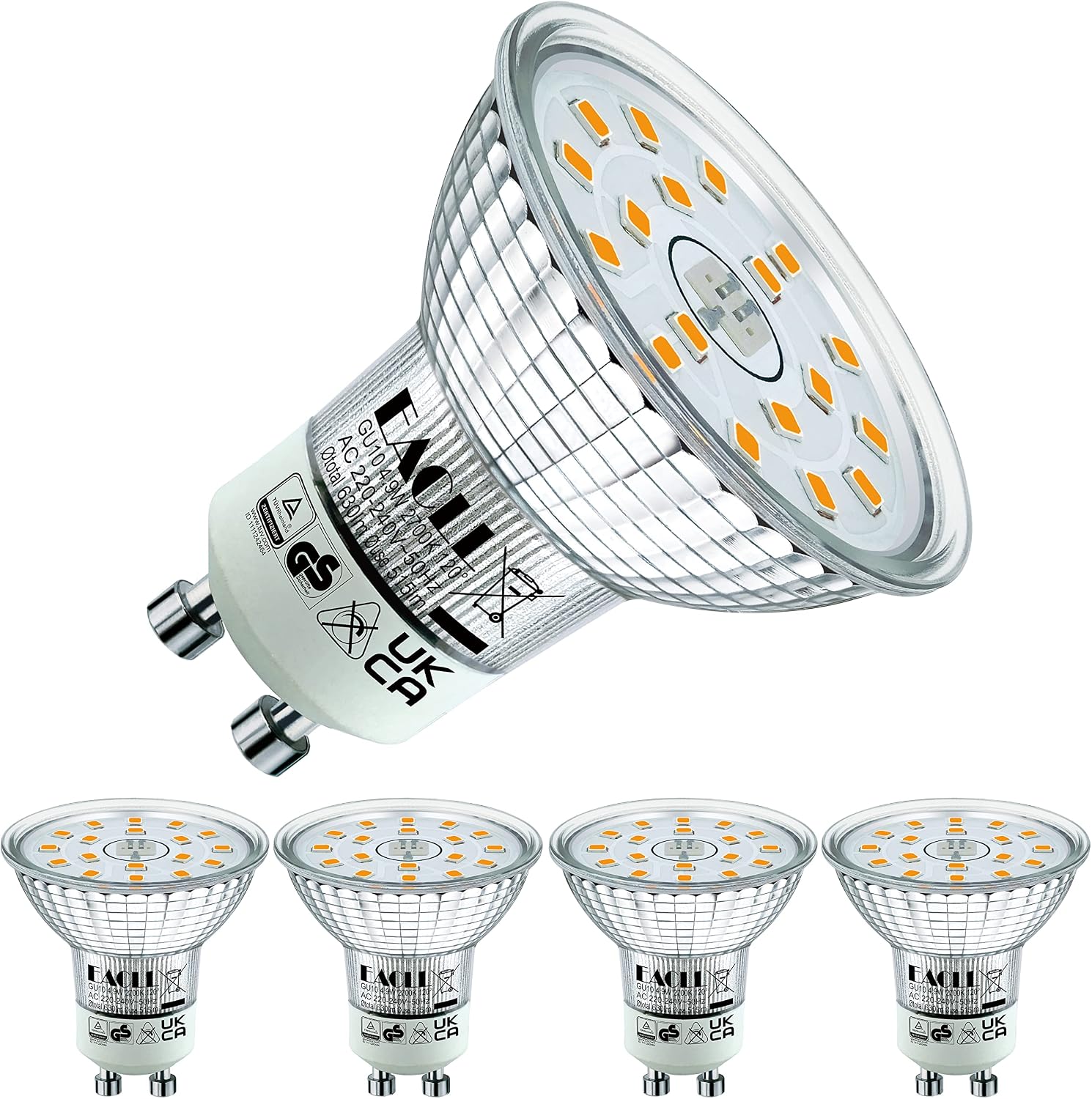 Detalle de EACLL GU10 LED Warmweiß 4.9W – 4er-Pack, 515 lm, 2700K, Nicht Dimmbar
