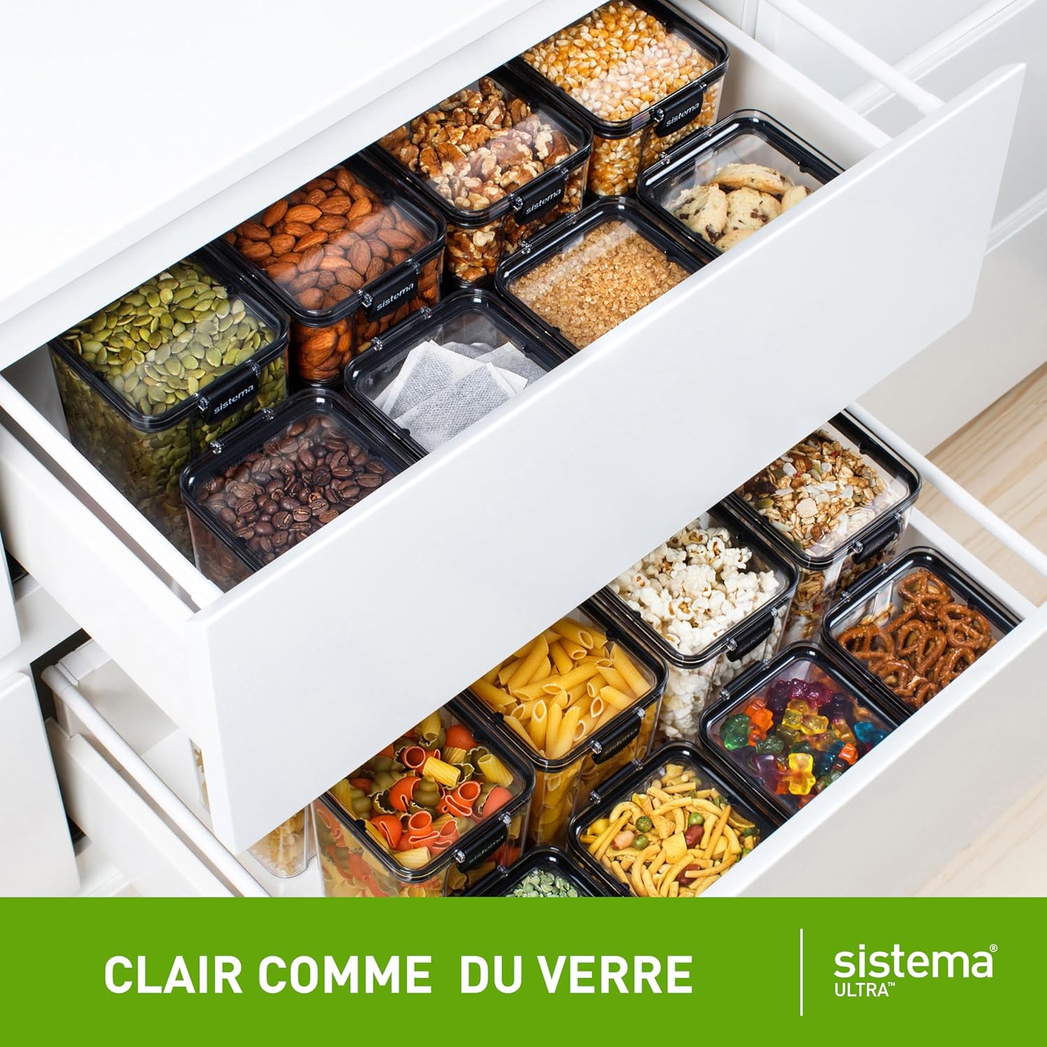 Detalle de Système Ultra Boîtes de conservation alimentaires hermétiques carrées – 5 unités empilables, sans BPA