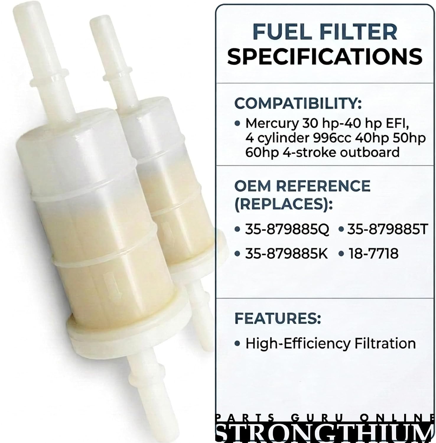 Detalle de Strongthium 879885Q Fuel Filter for Mercury/Mariner Outboards (2-Pack) – 20 Micron Inline 5/16