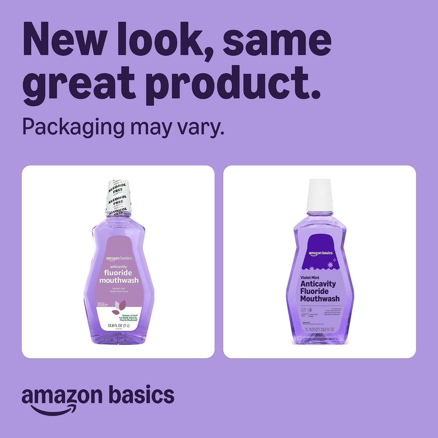 Detalle 2 de Amazon Basics Anticavity Fluoride Mouthwash (Alcohol-Free, Violet Mint), 1-Liter