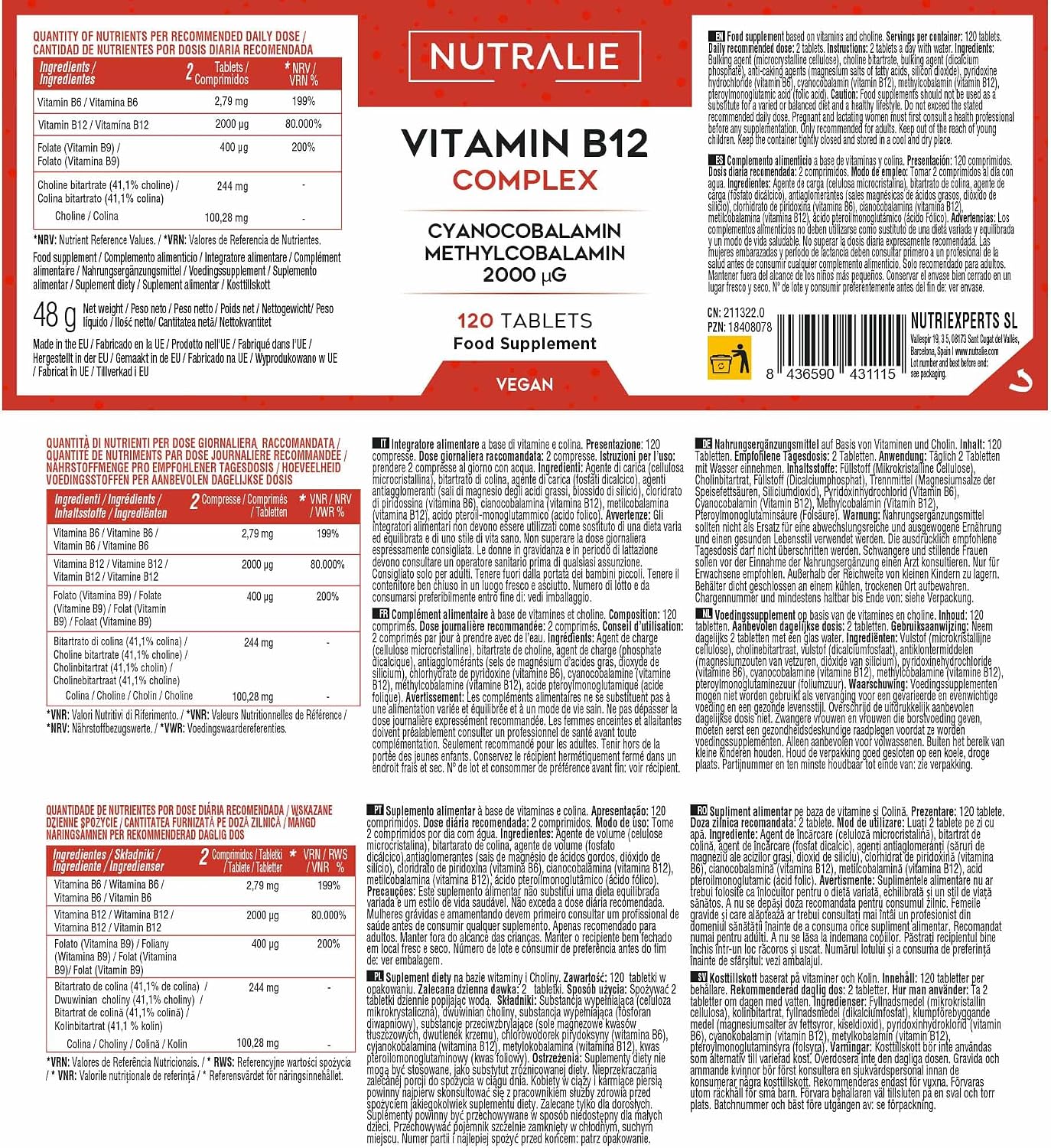 Thumbnail 5 de NUTRALIE Vitamina B12 Vegana 2000mcg 120 comprimidos