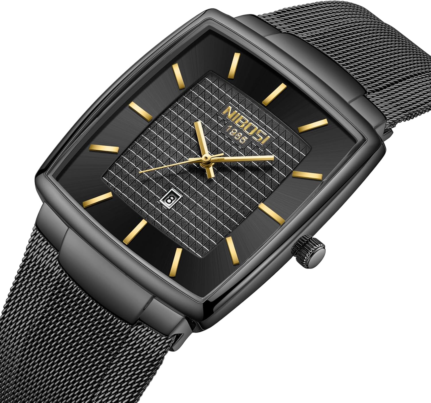 Thumbnail 1 de NIBOSI Quadratische Herrenuhr mit Edelstahl-Meshband – luxuriös, militarisch, wasserdicht bis 3 ATM