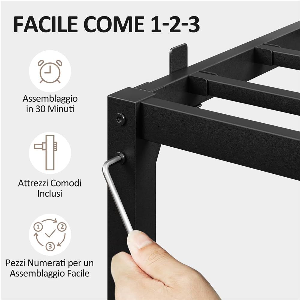 Thumbnail 5 de Yaheetech rete letto singolo in metallo 90×200 cm con 12 doghe e 6 gambe, senza testiera