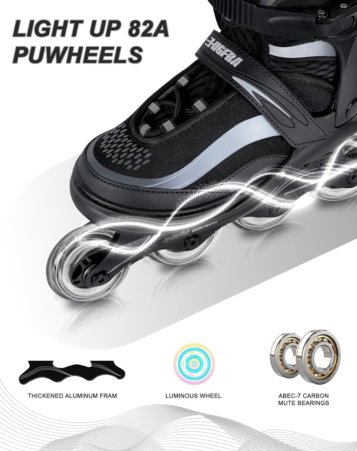 Thumbnail 4 de Higfra LED Light-Up Inline Skates for Kids, 4-Size Adjustable, 82A PU Wheels
