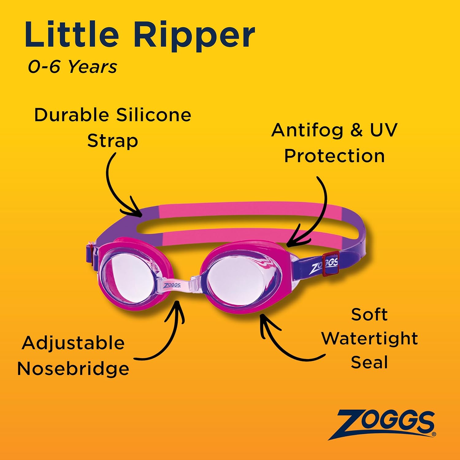Thumbnail 1 de Zoggs Little Ripper Kids Swimming Goggles – UV Protection, Fog Free, Soft Seal for 0–6 Years