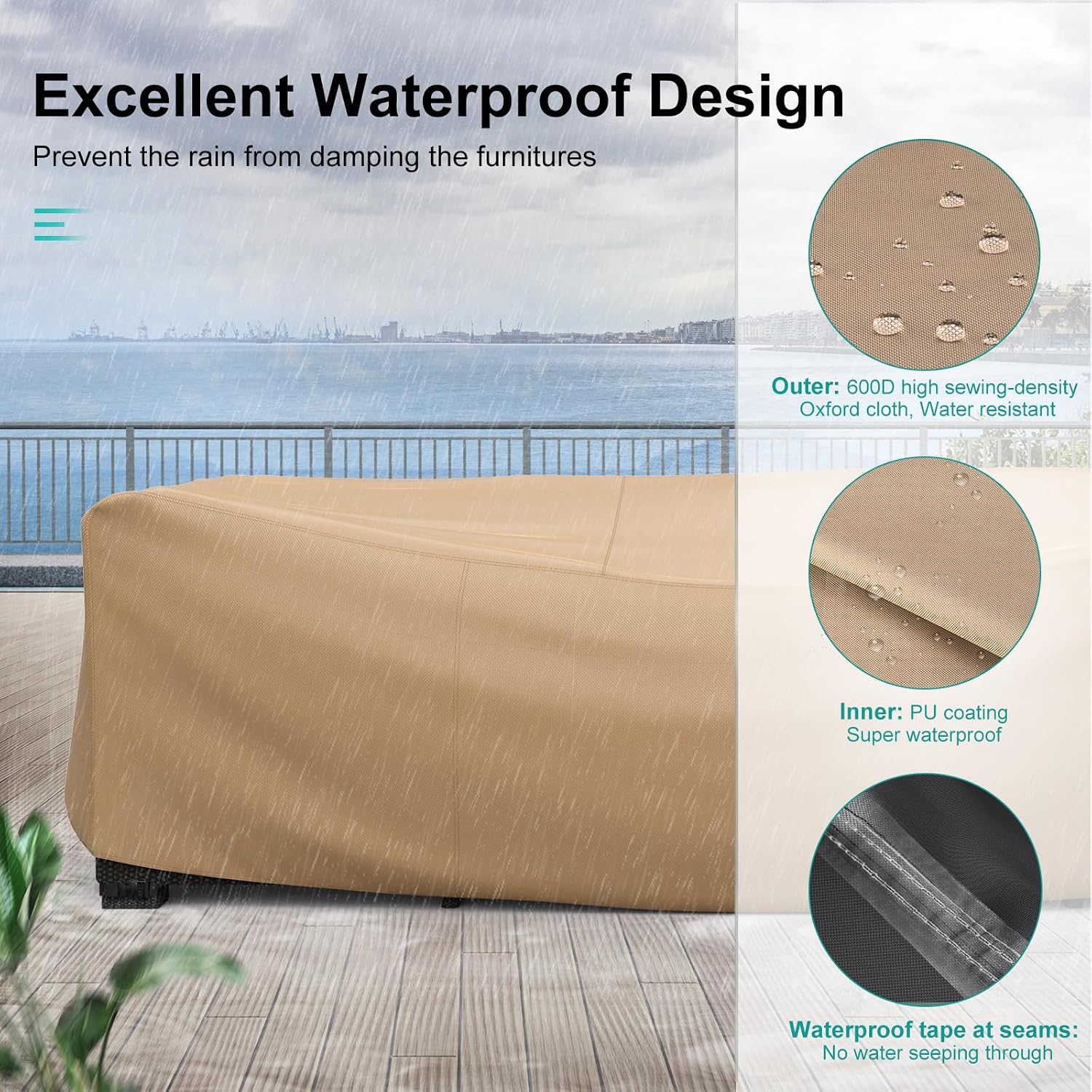 Detalle 2 de BROSYDA Patio Furniture Cover, 124 × 71 × 29 inches