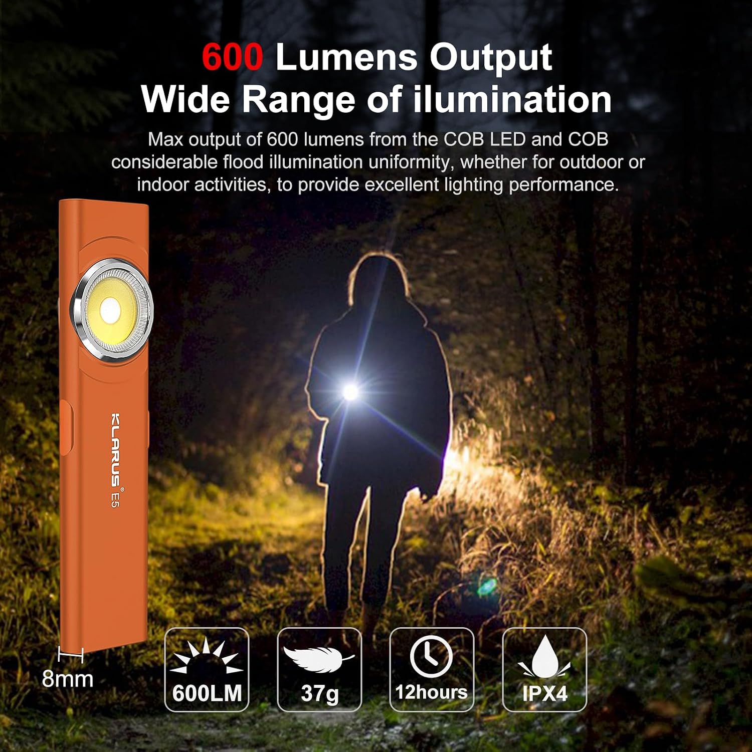 Detalle 2 de Klarus Lampe de travail COB rechargeable USB‑C 600 lumens, mini EDC plate avec base magnétique et clip