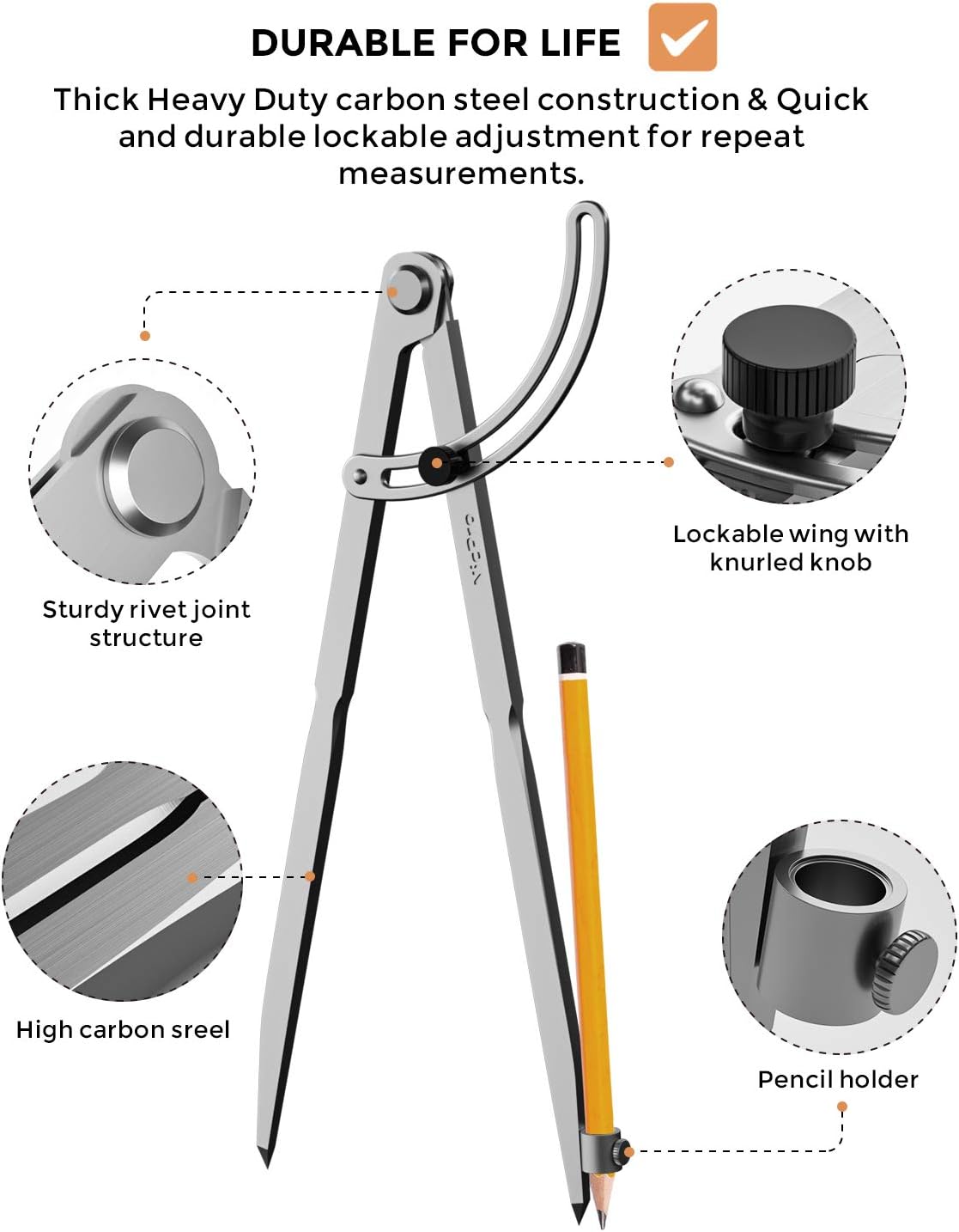 Detalle de Nicpro Kompass 30,5 cm/12 Zoll – Großer Professioneller Bleistift-Zirkel mit Stifthalter