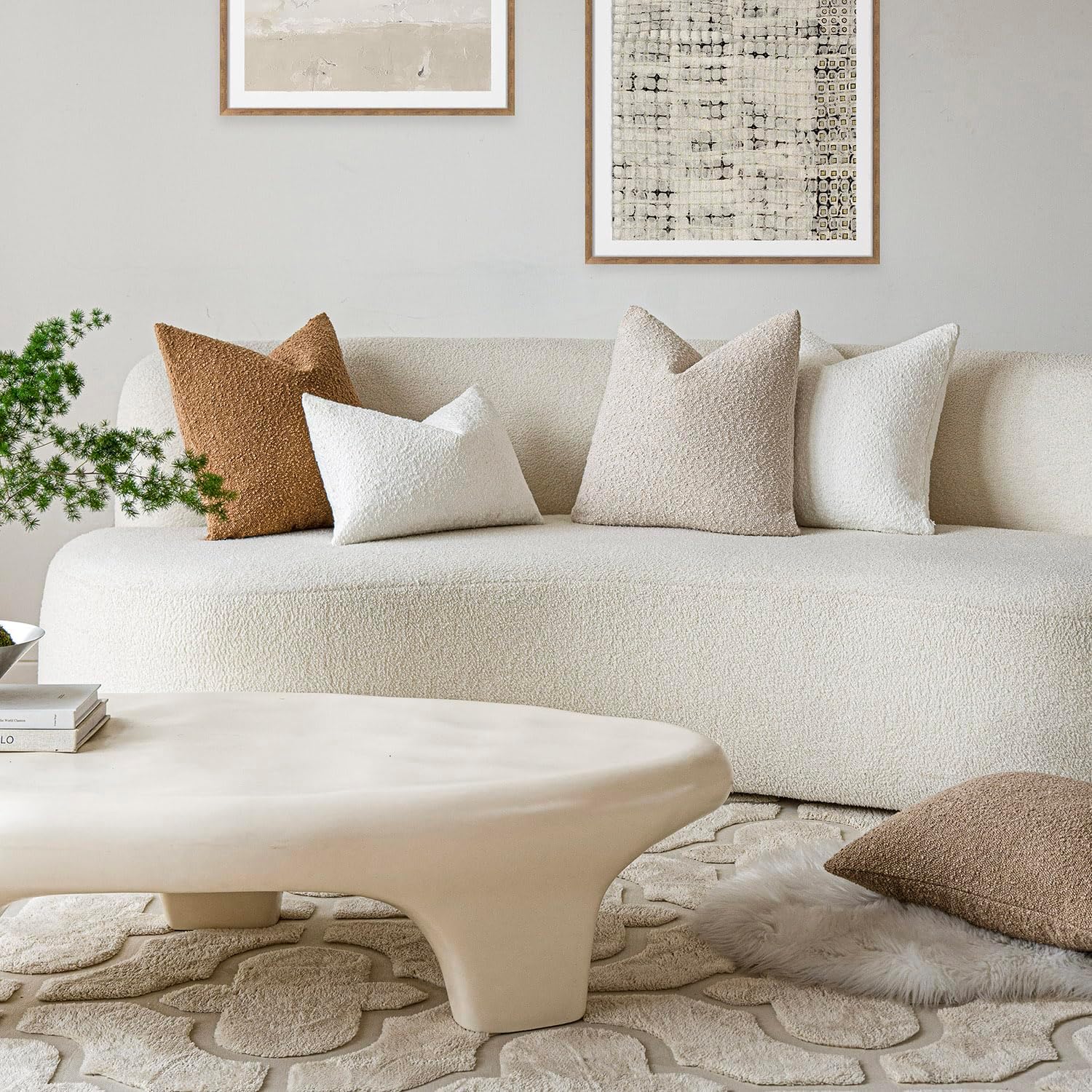 Thumbnail 6 de Foindtower 2-Pack Boucle Pillow Covers in Ivory Beige, 24 x 24 Inches
