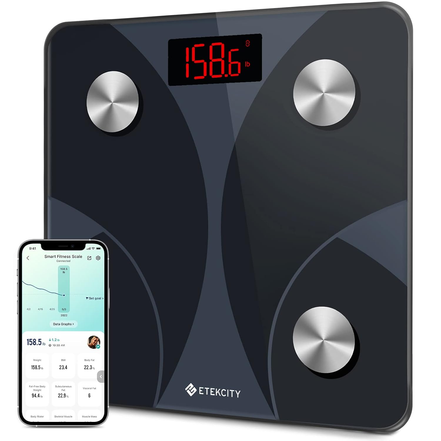 Detalle de Etekcity FIT 8S Smart Digital Bathroom Scale, 13 Body Metrics, Bluetooth