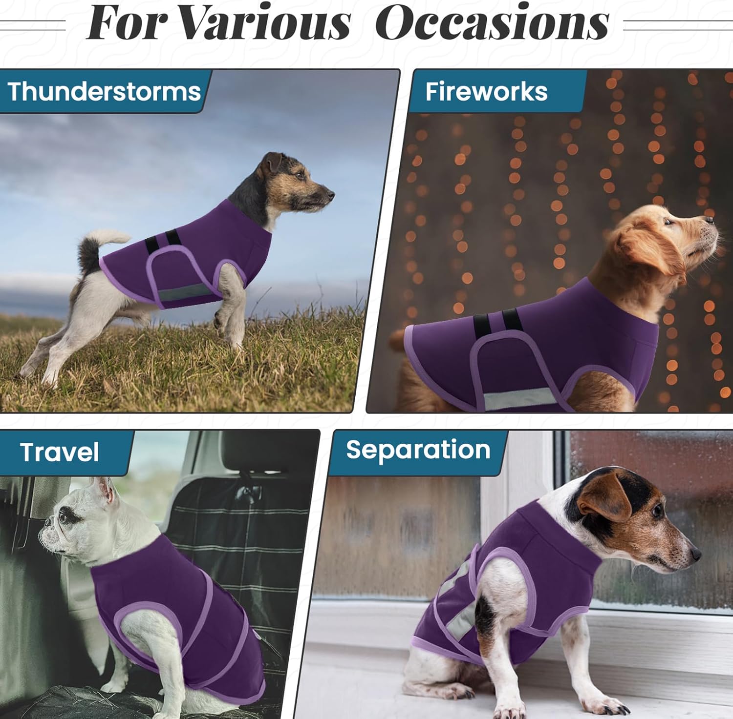 Detalle de Katzinst Dog Stress and Anxiety Relief Vest, Lightweight & Reflective (Purple, Size L) for Large Dogs